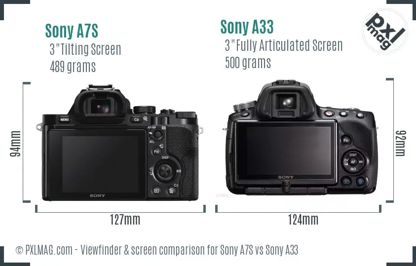 Sony A7S vs Sony A33 Screen and Viewfinder comparison