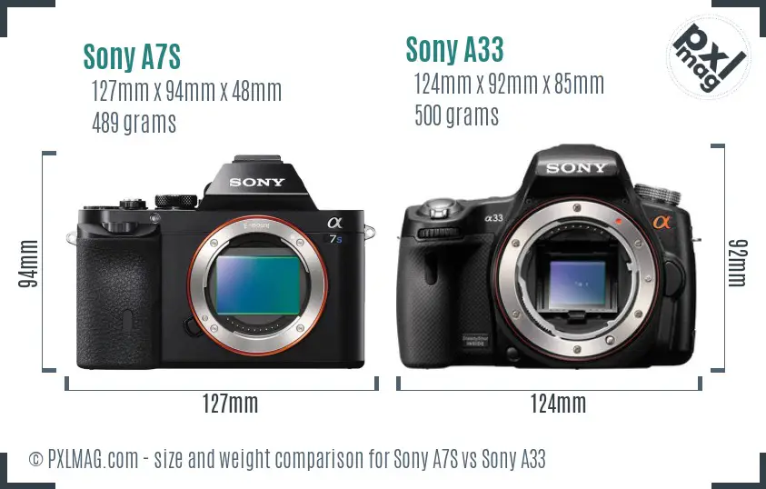 Sony A7S vs Sony A33 size comparison