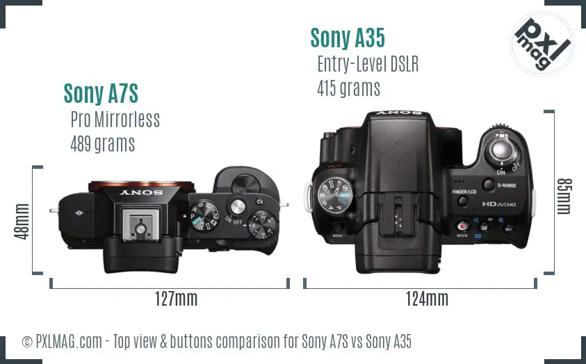 Sony A7S vs Sony A35 top view buttons comparison