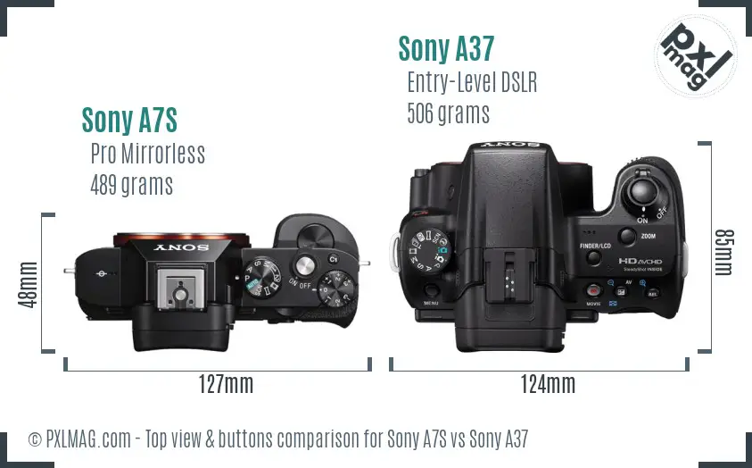 Sony A7S vs Sony A37 top view buttons comparison