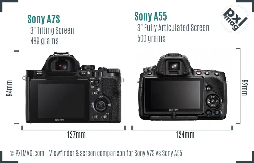 Sony A7S vs Sony A55 Screen and Viewfinder comparison Sony A7S vs Sony A55 Screen and Viewfinder comparison
