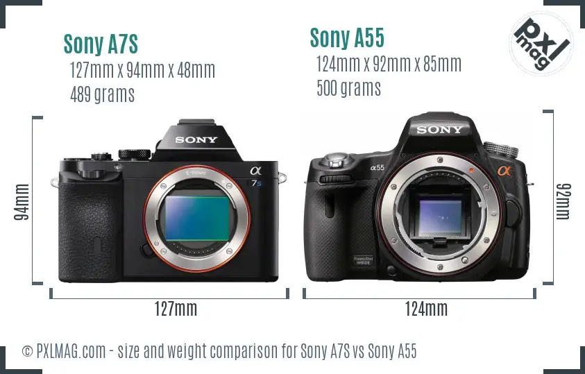 Sony A7S vs Sony A55 size comparison Sony A7S vs Sony A55 size comparison