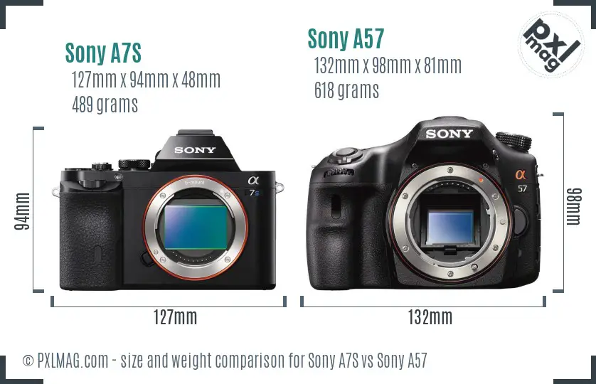 Sony A7S vs Sony A57 size comparison