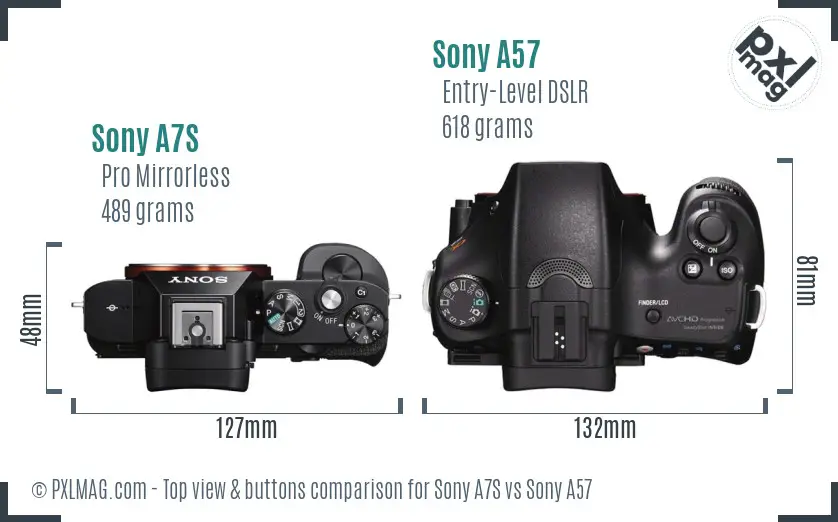 Sony A7S vs Sony A57 top view buttons comparison