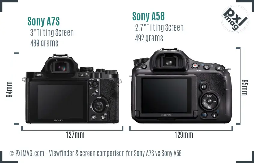 Sony A7S vs Sony A58 Screen and Viewfinder comparison