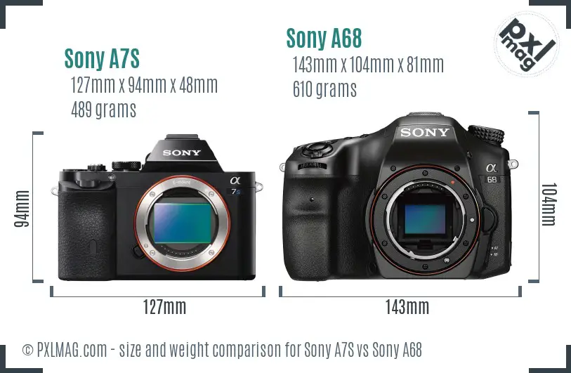 Sony A7S vs Sony A68 size comparison