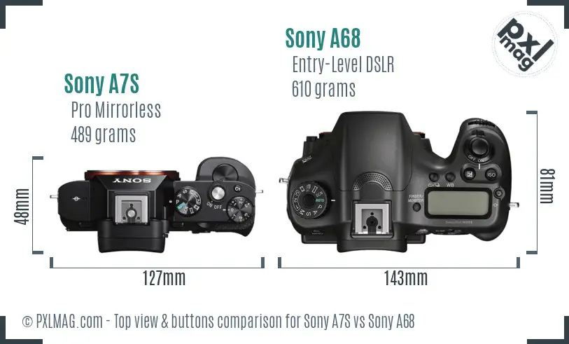 Sony A7S vs Sony A68 top view buttons comparison