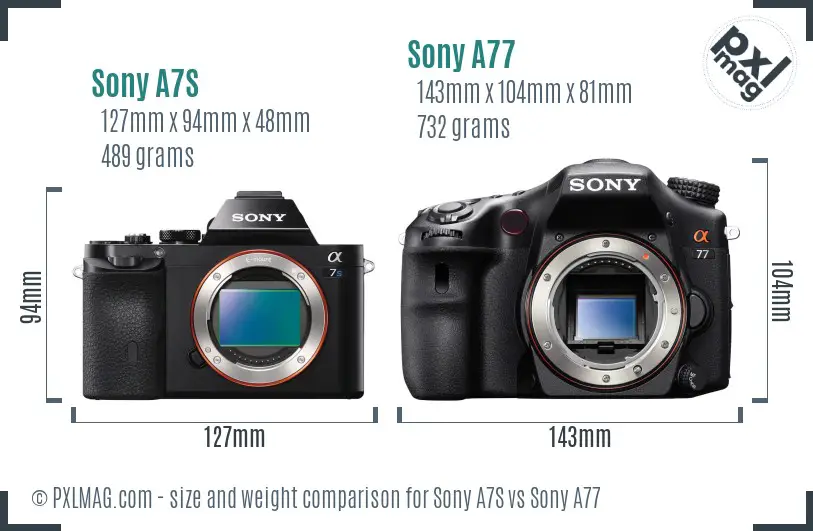 Sony A7S vs Sony A77 size comparison