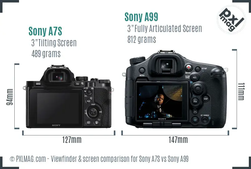 Sony A7S vs Sony A99 Screen and Viewfinder comparison