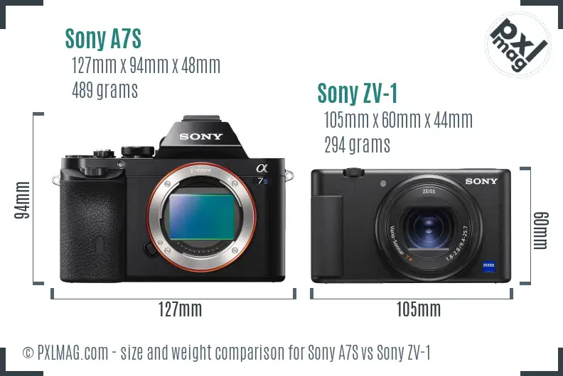 Sony A7S vs Sony ZV-1 size comparison