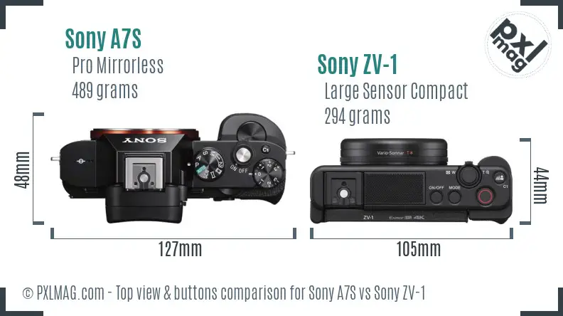Sony A7S vs Sony ZV-1 top view buttons comparison