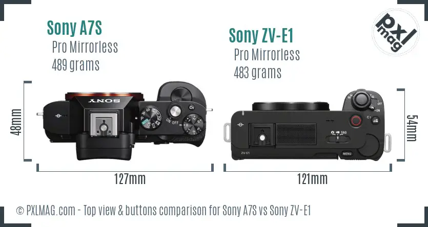 Sony A7S vs Sony ZV-E1 top view buttons comparison