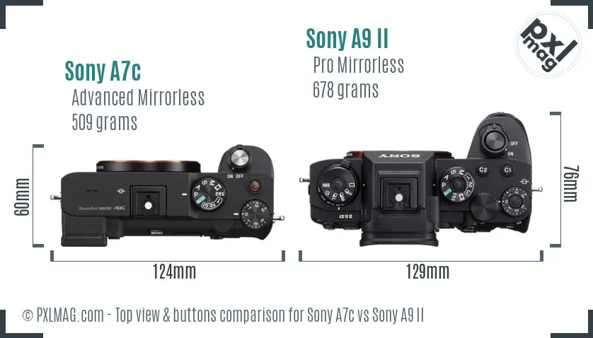 Sony A7c vs Sony A9 II top view buttons comparison