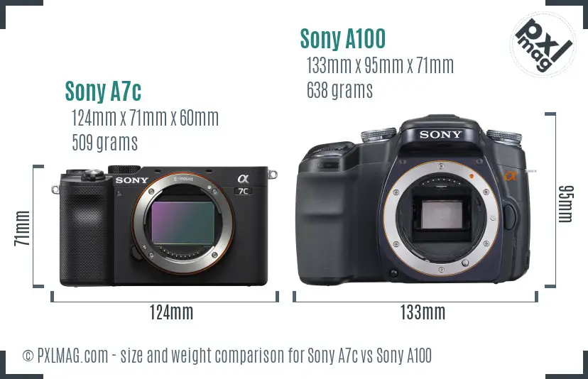 Sony A7c vs Sony A100 size comparison