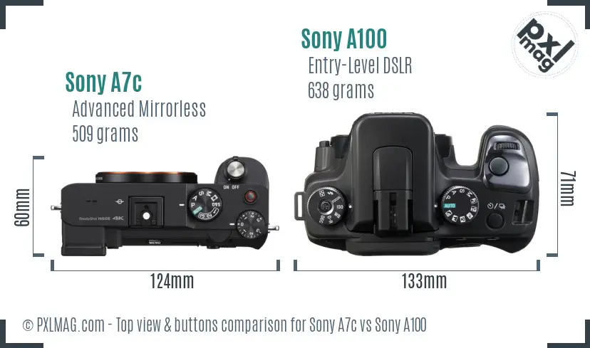 Sony A7c vs Sony A100 top view buttons comparison
