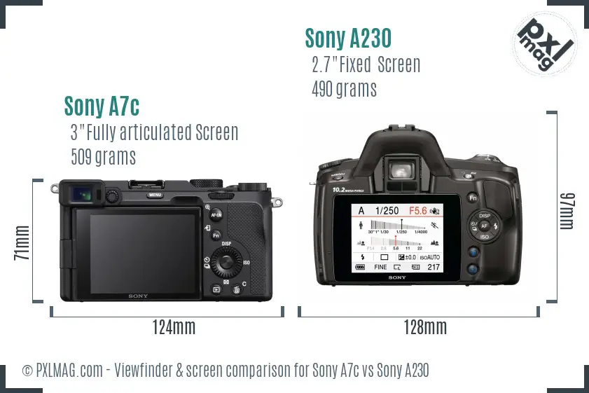 Sony A7c vs Sony A230 Screen and Viewfinder comparison