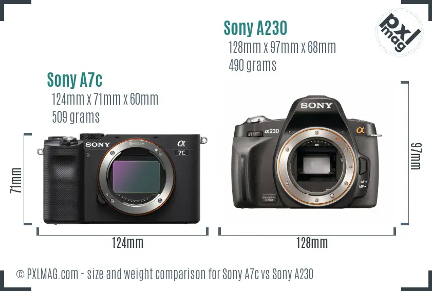 Sony A7c vs Sony A230 size comparison