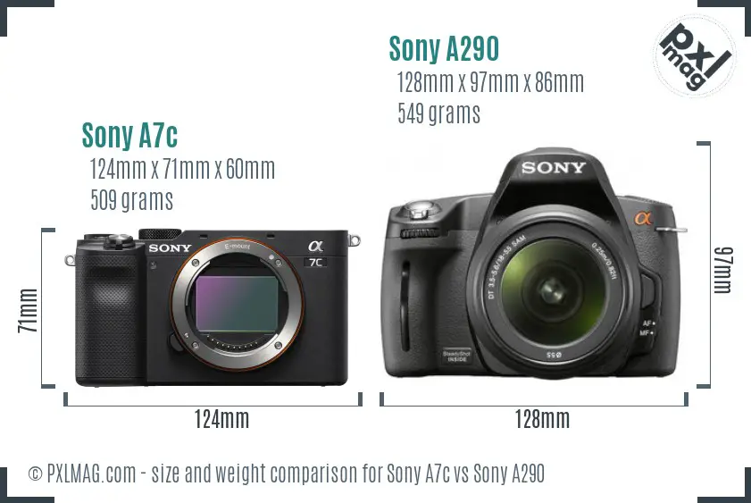 Sony A7c vs Sony A290 size comparison