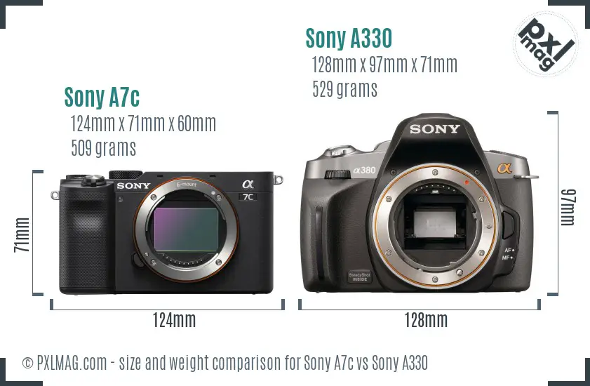 Sony A7c vs Sony A330 size comparison