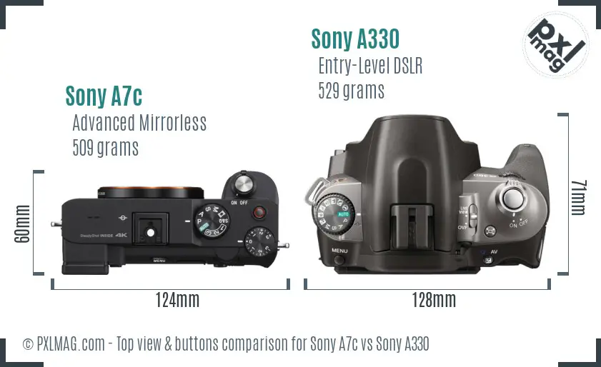 Sony A7c vs Sony A330 top view buttons comparison