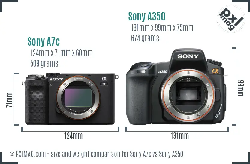 Sony A7c vs Sony A350 size comparison