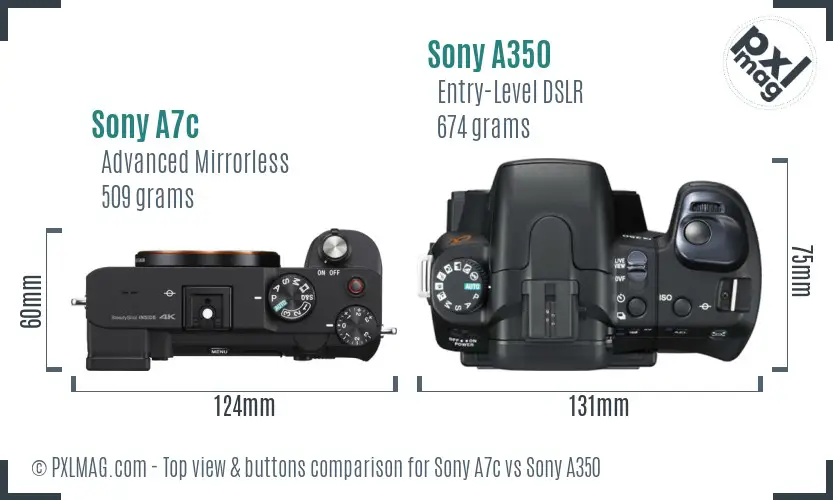 Sony A7c vs Sony A350 top view buttons comparison