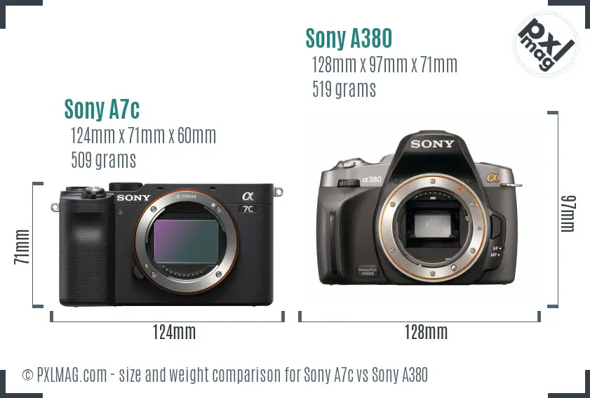 Sony A7c vs Sony A380 size comparison
