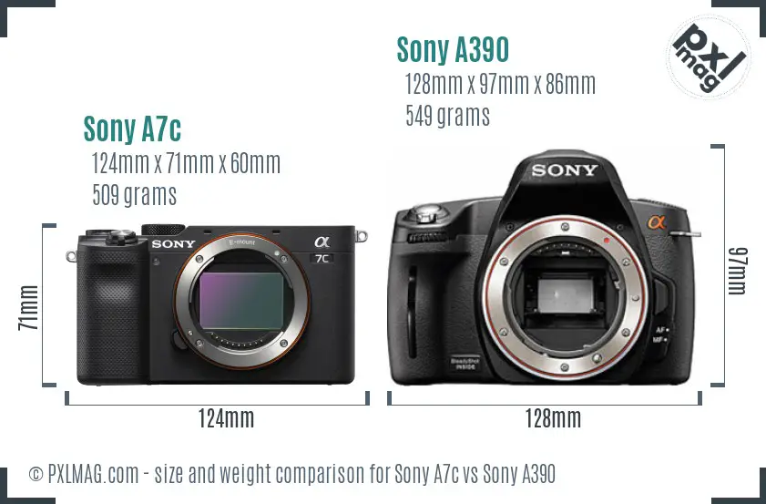Sony A7c vs Sony A390 size comparison