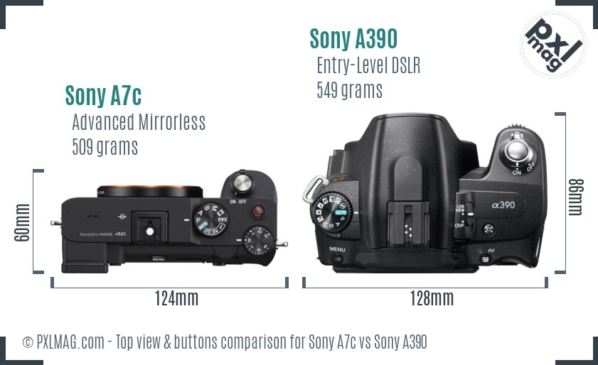 Sony A7c vs Sony A390 top view buttons comparison