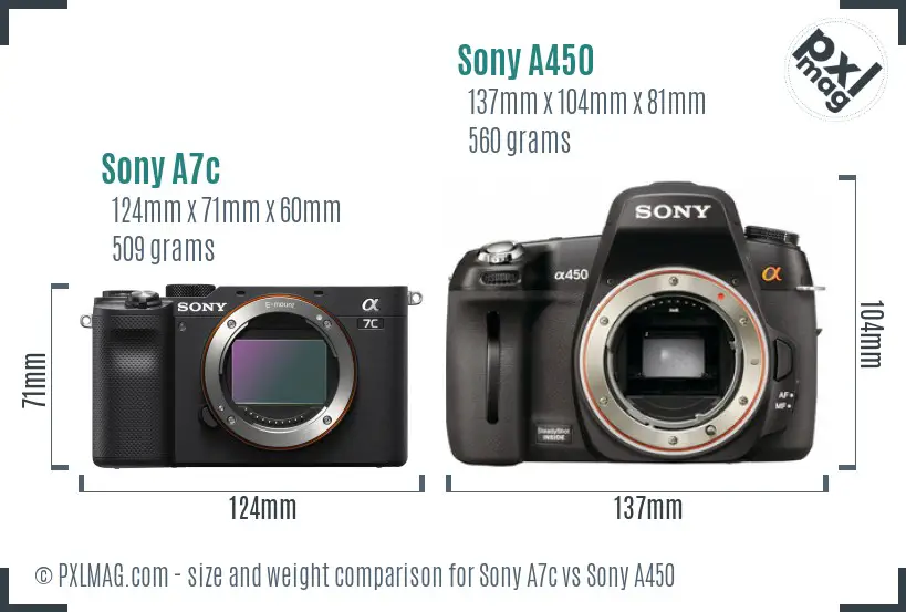 Sony A7c vs Sony A450 size comparison