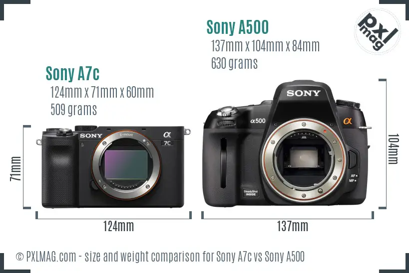 Sony A7c vs Sony A500 size comparison