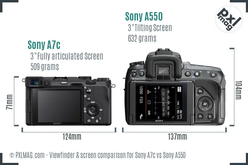 Sony A7c vs Sony A550 Screen and Viewfinder comparison