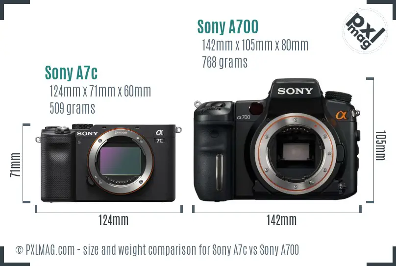 Sony A7c vs Sony A700 size comparison