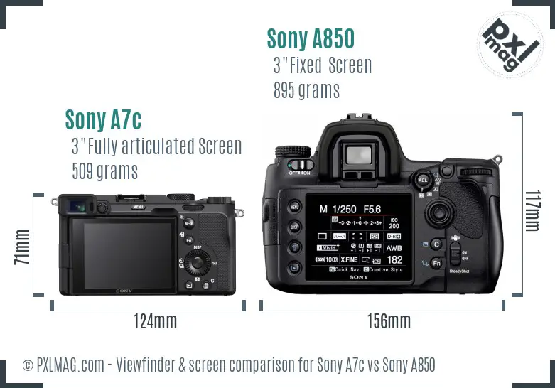 Sony A7c vs Sony A850 Screen and Viewfinder comparison