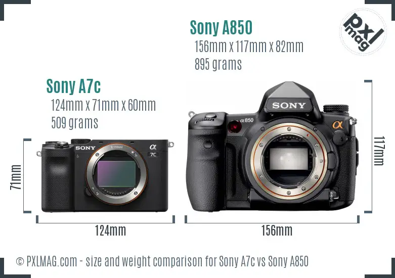 Sony A7c vs Sony A850 size comparison