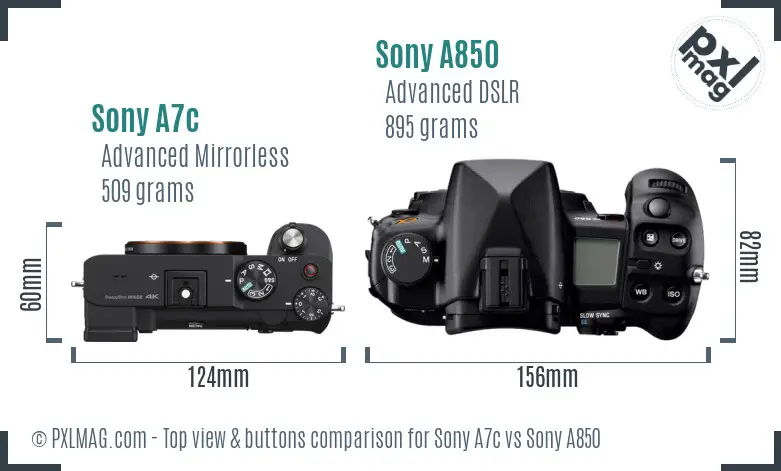 Sony A7c vs Sony A850 top view buttons comparison