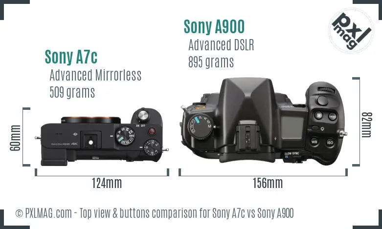 Sony A7c vs Sony A900 top view buttons comparison