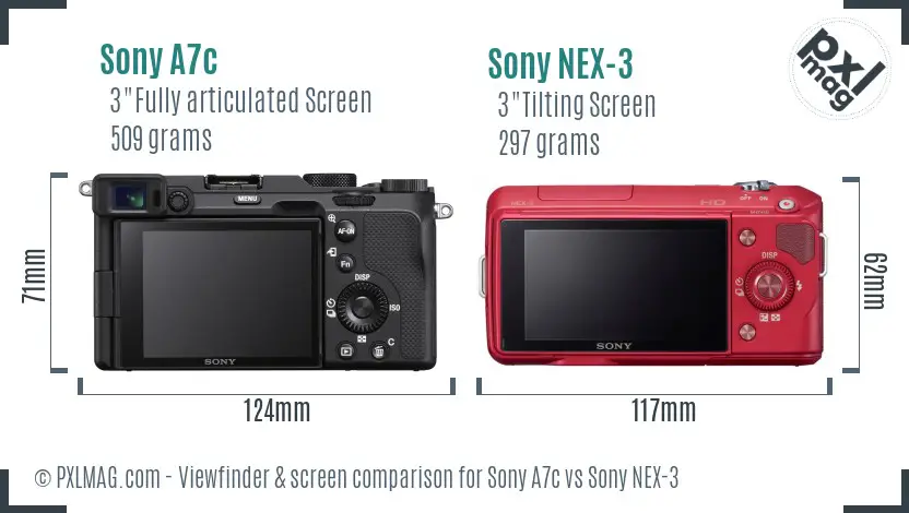 Sony A7c vs Sony NEX-3 Screen and Viewfinder comparison
