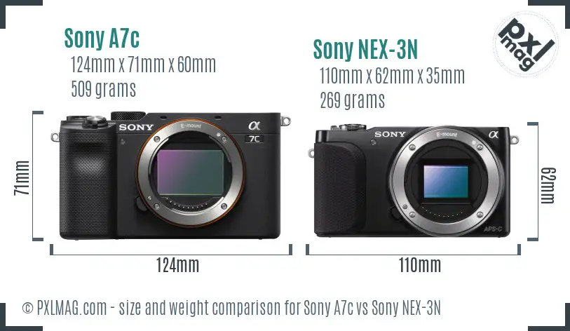 Sony A7c vs Sony NEX-3N size comparison
