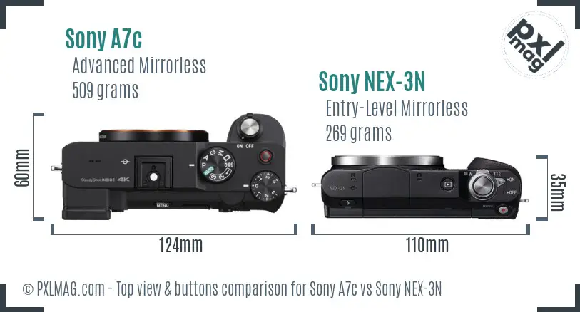 Sony A7c vs Sony NEX-3N top view buttons comparison