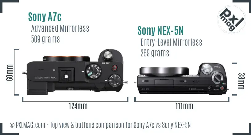 Sony A7c vs Sony NEX-5N top view buttons comparison