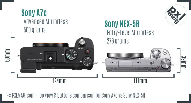 Sony A7c vs Sony NEX-5R top view buttons comparison