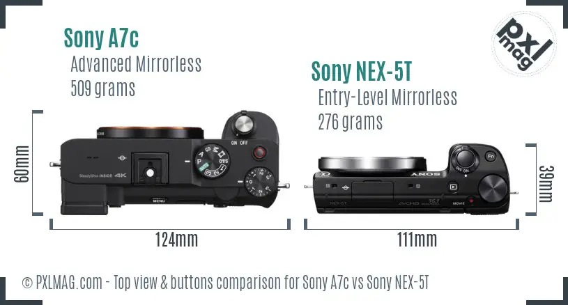 Sony A7c vs Sony NEX-5T top view buttons comparison