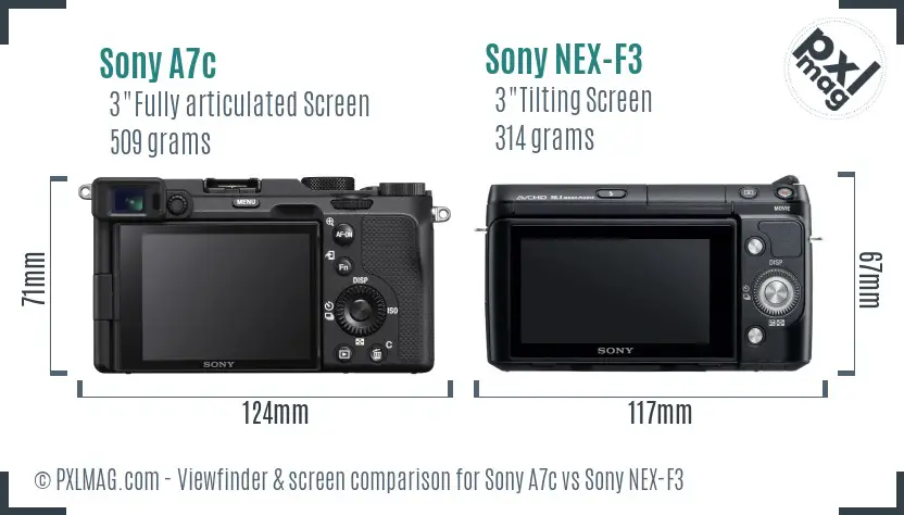 Sony A7c vs Sony NEX-F3 Screen and Viewfinder comparison
