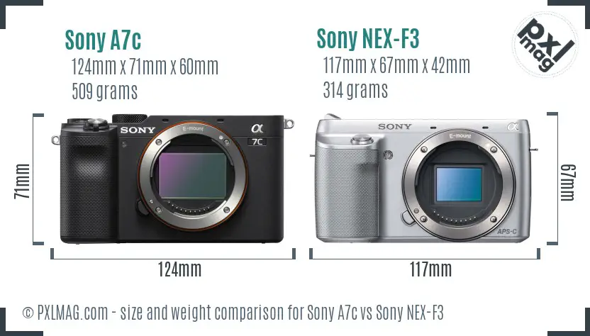 Sony A7c vs Sony NEX-F3 size comparison