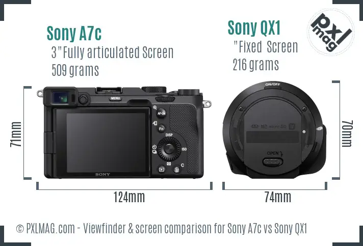 Sony A7c vs Sony QX1 Screen and Viewfinder comparison