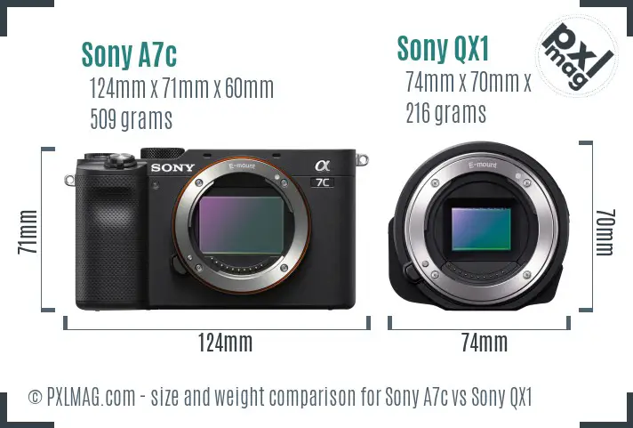 Sony A7c vs Sony QX1 size comparison