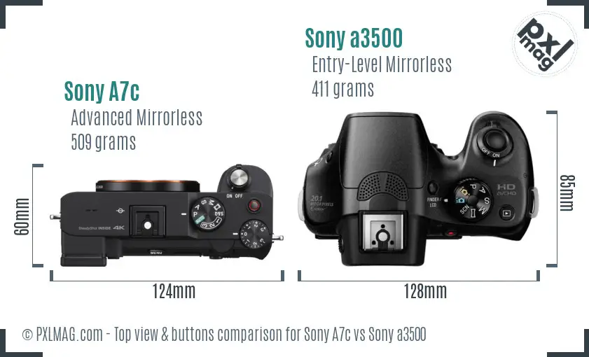 Sony A7c vs Sony a3500 top view buttons comparison