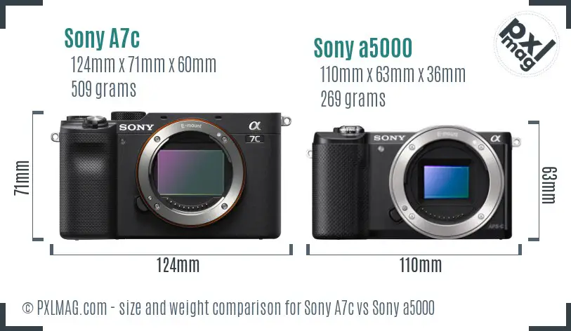 Sony A7c vs Sony a5000 size comparison