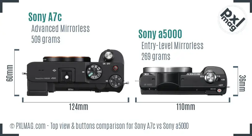 Sony A7c vs Sony a5000 top view buttons comparison